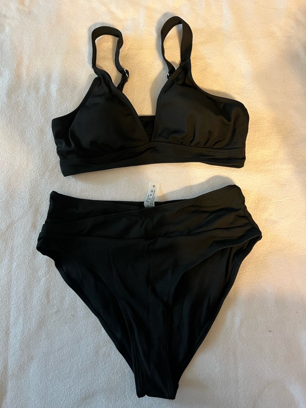 Megastore Black Ribbed Two-Piece Bikini Set